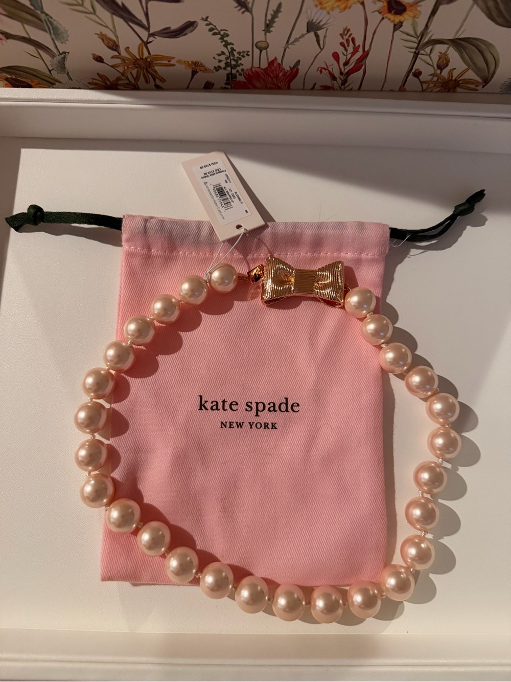kate spade Cream-Pink Pearl Necklace with Gold Bow Accent